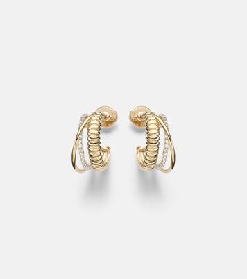 Un Deux Trois Berlingot 9kt gold hoop earrings with diamonds  | Yvonne Léon
