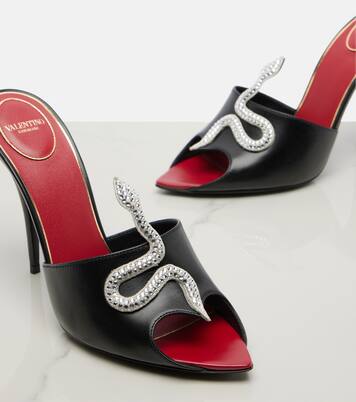Cœur Vipère embellished leather mules | Valentino Garavani