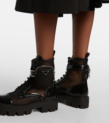 Bottines en résille et en cuir | Prada