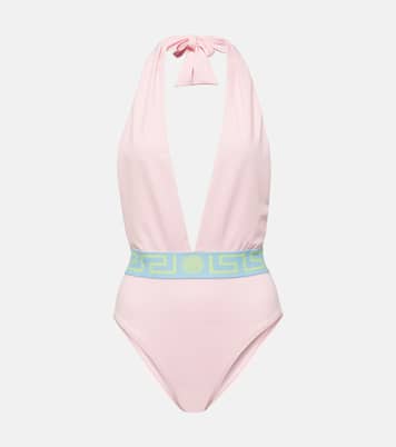 Greca Border halterneck swimsuit | Versace