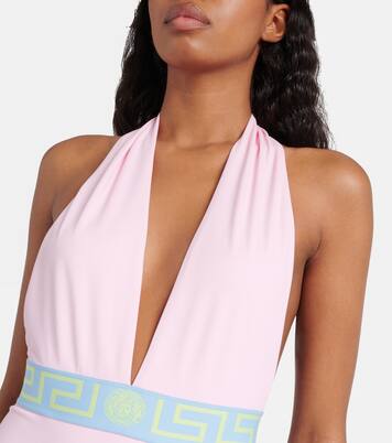Greca Border halterneck swimsuit | Versace