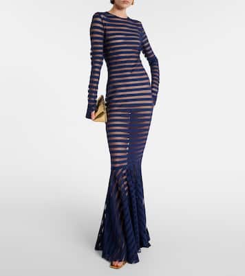Abito lungo in mesh a righe | Norma Kamali