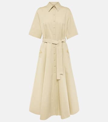 Vestido camisero de algodón y lino con VGold | Valentino