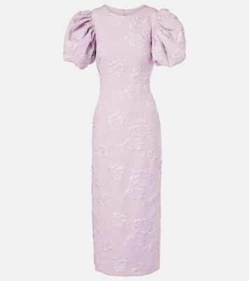 Floral puff-sleeve jacquard midi dress | Rotate