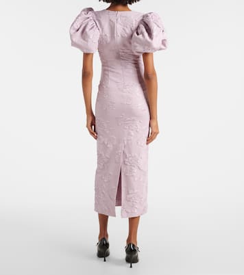 Floral puff-sleeve jacquard midi dress | Rotate