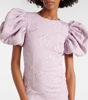 Floral puff-sleeve jacquard midi dress | Rotate
