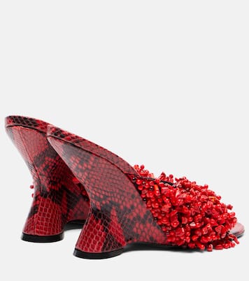 Beaded snake-print leather wedge mules | Dries Van Noten