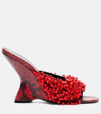 Beaded snake-print leather wedge mules | Dries Van Noten