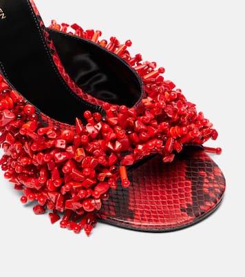 Beaded snake-print leather wedge mules | Dries Van Noten