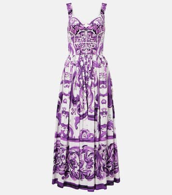 Abito lungo a corsetto Majolica in cotone | Dolce&Gabbana