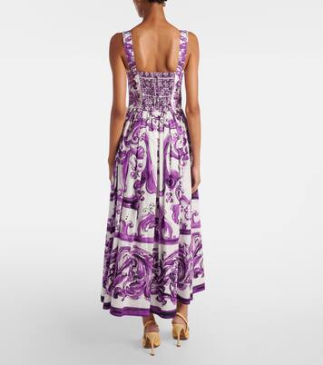 Abito lungo a corsetto Majolica in cotone | Dolce&Gabbana