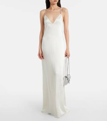 Slipdress Horsebit aus Satin mit Kristallen | Gucci