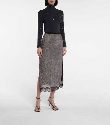 Falda midi de malla con cristales | Christopher Kane