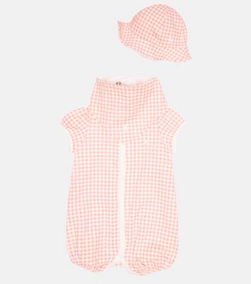 Baby gingham cotton playsuit, bib, and hat set | Polo Ralph Lauren Kids
