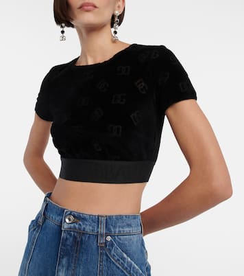 Top raccourci en velours à logo | Dolce&Gabbana