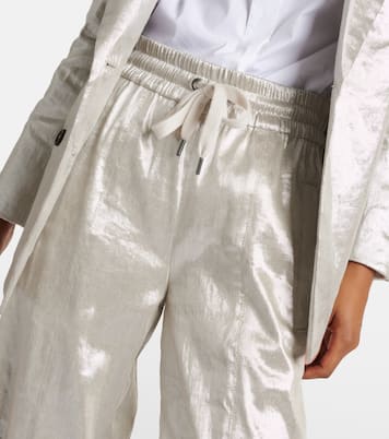 Pantalon ample en lamé et lin mélangé | Brunello Cucinelli