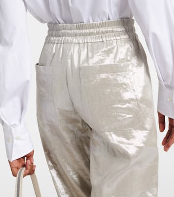 Pantalon ample en lamé et lin mélangé | Brunello Cucinelli
