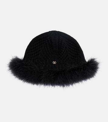 VLogo feather-trimmed virgin wool beanie | Valentino