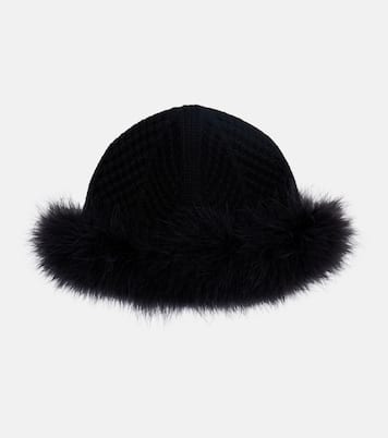 VLogo feather-trimmed virgin wool beanie | Valentino
