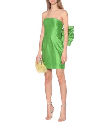 Silk-satin strapless midi dress | Rasario