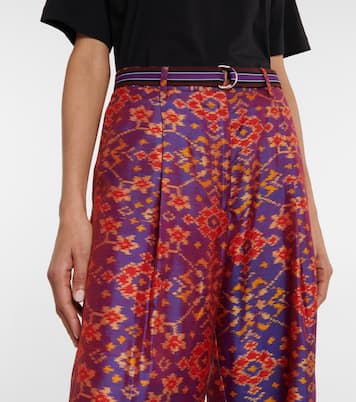 بنطلون بخصر عالي من الحرير بطبعات | Dries Van Noten
