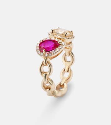 Ring Catena Double aus 18kt Gelbgold mit Saphir, Rubellit und Diamanten | Nadine Aysoy