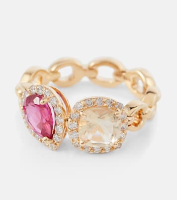 Bague Catena Double en or 18 ct à saphir, rubellite et diamants | Nadine Aysoy