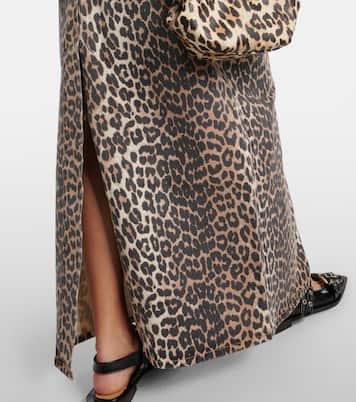 Leopard-print denim maxi skirt | Ganni