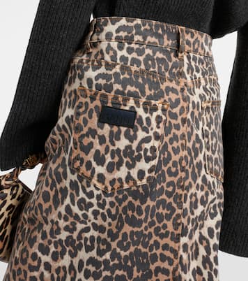 Leopard-print denim maxi skirt | Ganni