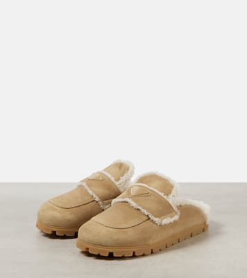 Shearling-lined suede mules | Prada