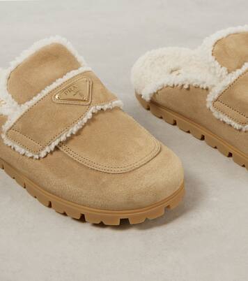 Shearling-lined suede mules | Prada