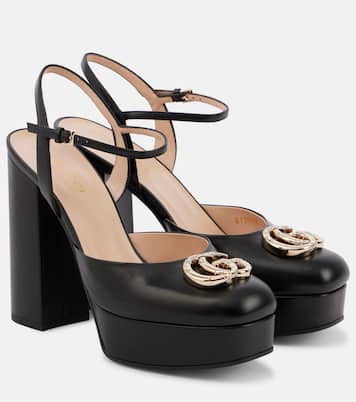 Double G embellished leather platform pumps | Gucci