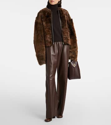 Pantaloni a gamba larga Olan in pelle | Nour Hammour
