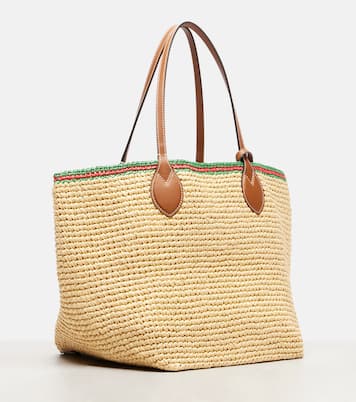 Medium leather-trimmed woven tote bag | Gucci
