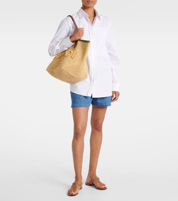 Medium leather-trimmed woven tote bag | Gucci