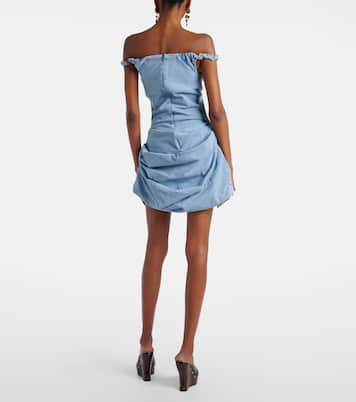 Gathered off-shoulder denim minidress | Magda Butrym