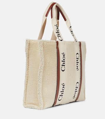 Cabas Large Woody en shearling et cuir | Chloé
