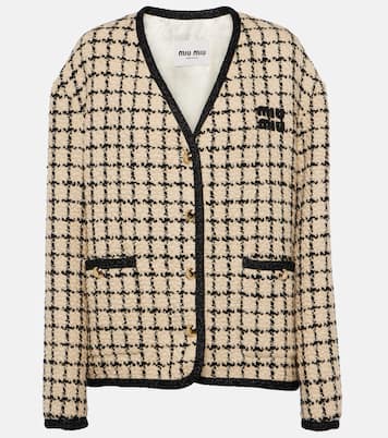 Cardigan in bouclé e lamé a quadri | Miu Miu