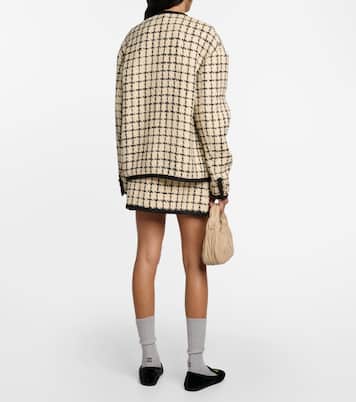 Cardigan in bouclé e lamé a quadri | Miu Miu