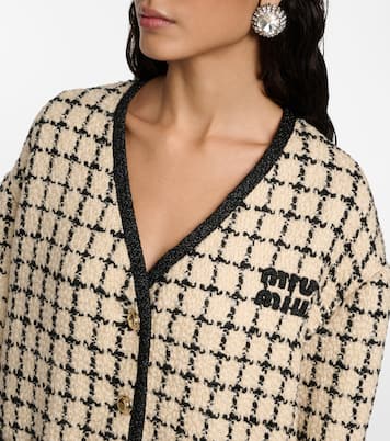 Cardigan in bouclé e lamé a quadri | Miu Miu