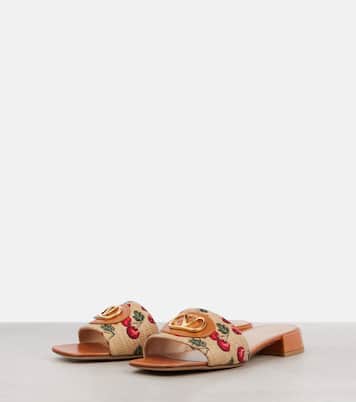 VLogo Cherryfic leather-trimmed slides | Valentino Garavani