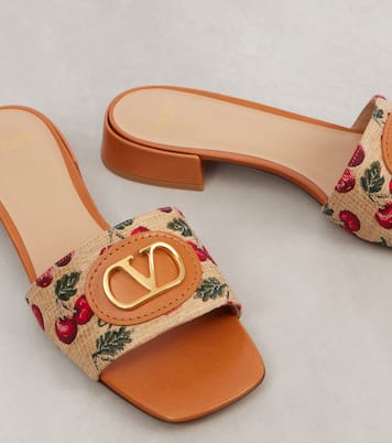 VLogo Cherryfic leather-trimmed slides | Valentino Garavani