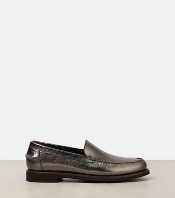 Loafers aus Metallic-Leder | Brunello Cucinelli