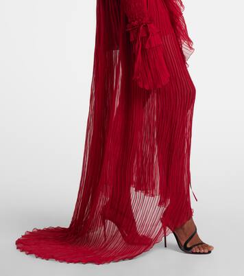 Abito lungo in chiffon di seta con ruches | Blumarine