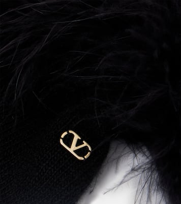 Guantes de lana virgen con plumas y VLogo | Valentino