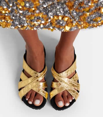 Sandalias de ante y piel metalizada | Dries Van Noten
