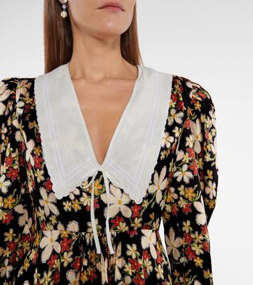 Robe en satin sablé à fleurs | Miu Miu