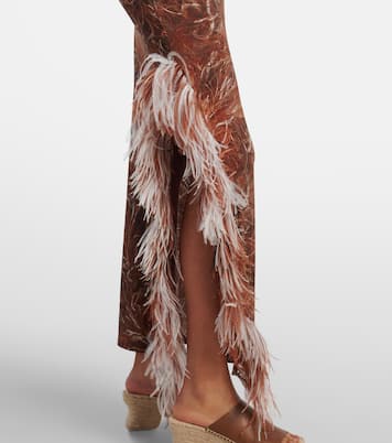 Abito lungo con stampa e piume | Loewe