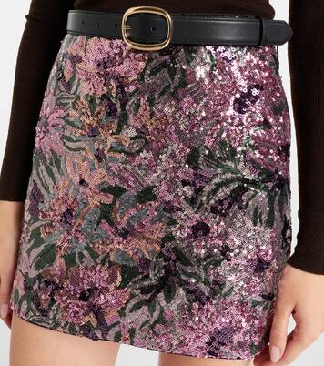 تنورة قصيرة مزينة بالترتر بطبعات الورود | Self-Portrait