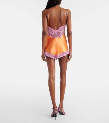 ليوتار ليوتار من الساتان الحريري مقلّم بالدانتيل | Saint Laurent